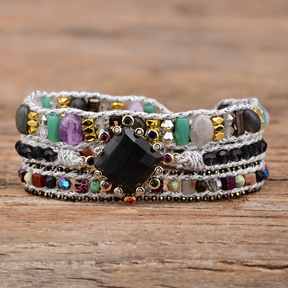Vegan Black Onyx Wrap Bracelet - Bracelets - Pretland | Spiritual Crystals & Jewelry