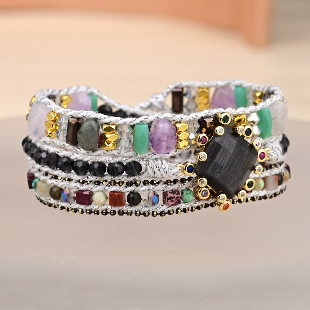 Vegan Black Onyx Wrap Bracelet - Bracelets - Pretland | Spiritual Crystals & Jewelry