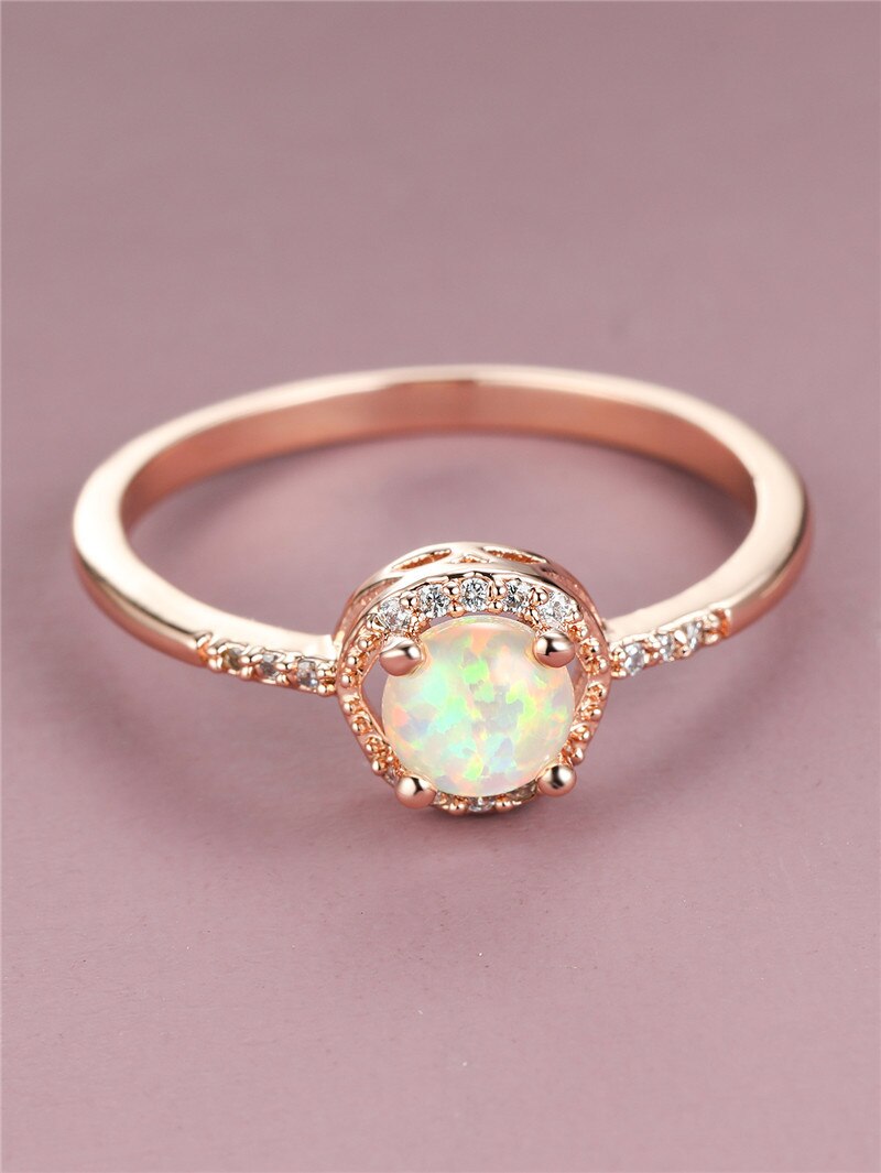 Rial Rose Gold White Fire Opal Ring - Rings - Pretland | Spiritual Crystals & Jewelry