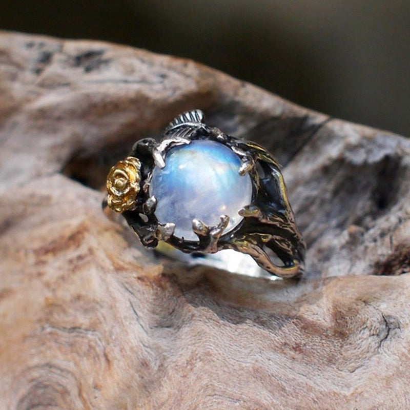 Vintage Natural Moonstone Silver Ring - Rings - Pretland | Spiritual Crystals & Jewelry