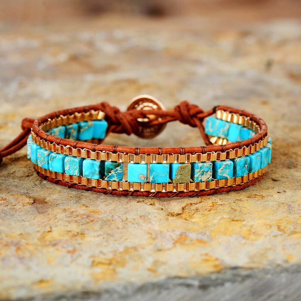 Turquoise Golden Warrior Bracelet - Wrap Bracelets - Pretland | Spiritual Crystals & Jewelry