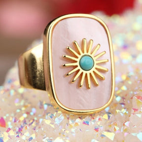 Resplendent Birthstones Sun Flower Adjustable Ring - Pink Shell - Rings - Pretland | Spiritual Crystals & Jewelry