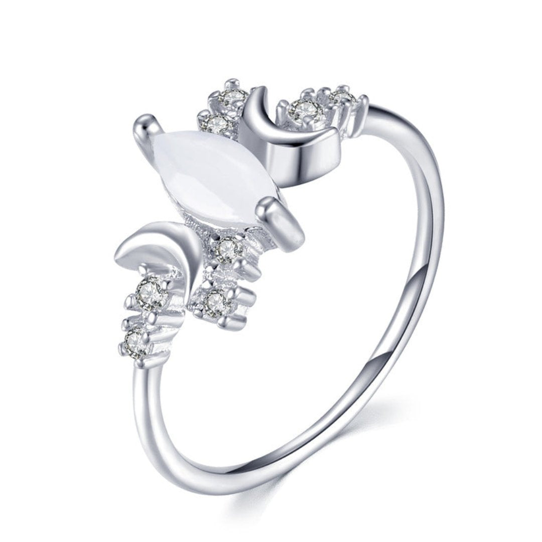 Elegant Moon Shaped Opal Ring - 6 / Silver - Rings - Pretland | Spiritual Crystals & Jewelry