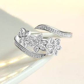 Chic Rhinestone Flowers Adjustable Silver Ring - Rings - Pretland | Spiritual Crystals & Jewelry