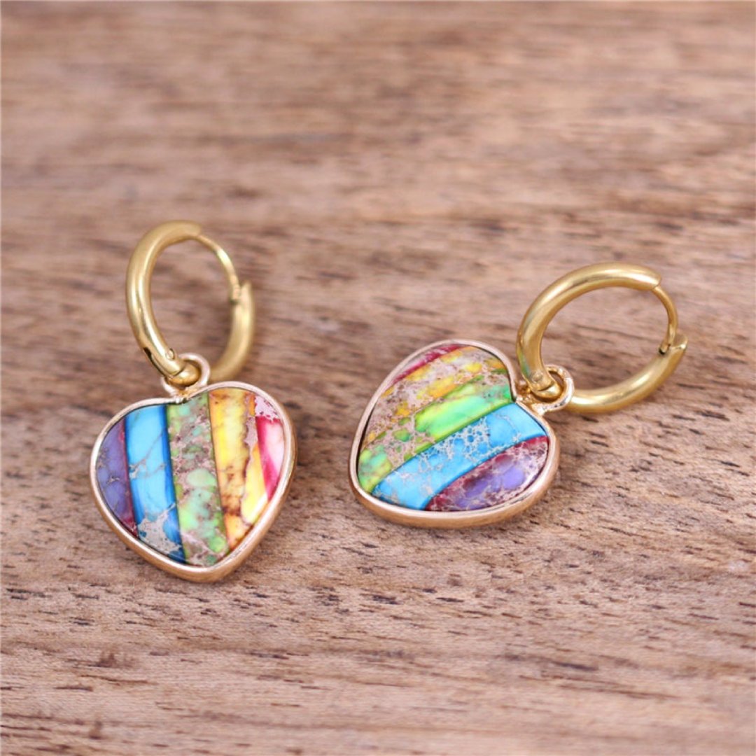 7 Chakra Heart Unisex Natural Stone Earrings - Drop Earrings - Pretland | Spiritual Crystals & Jewelry