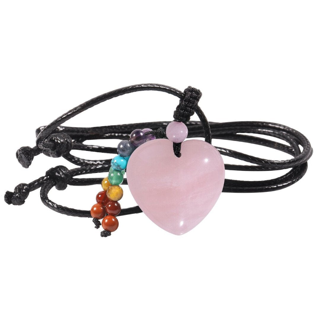 7 Chakra Heart Shape Rose Quartz Necklace - Necklaces - Pretland | Spiritual Crystals & Jewelry