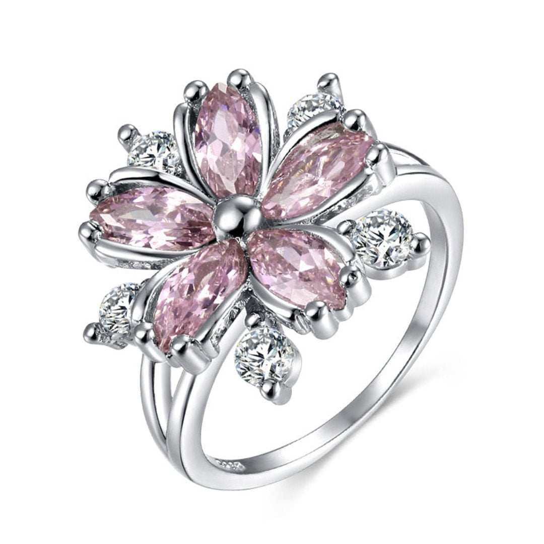 Elegant Sakura Rhinestone Silver Ring - 6 / Pink - Rings - Pretland | Spiritual Crystals & Jewelry