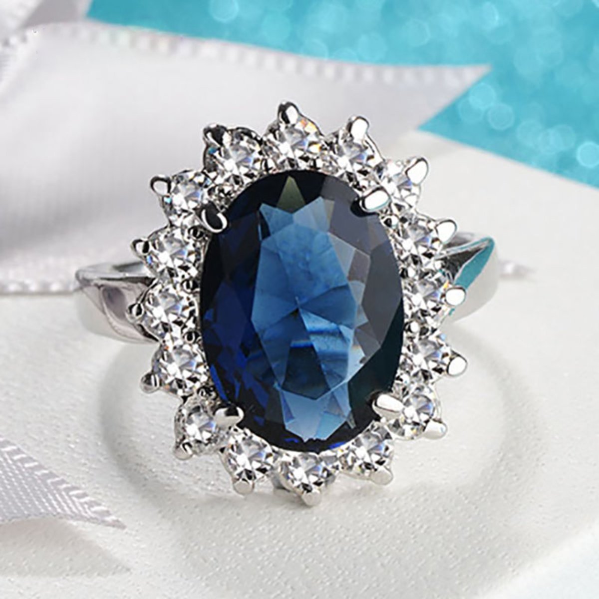 Elegant Oval Sapphire Silver Ring - 5 / Blue - Rings - Pretland | Spiritual Crystals & Jewelry