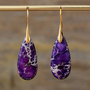Natural Purple Jasper Drop Earrings - Gold - Earrings - Pretland | Spiritual Crystals & Jewelry