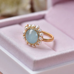 Vintage Aquamarine 14K Gold Plated Adjustable Ring - Rings - Pretland | Spiritual Crystals & Jewelry