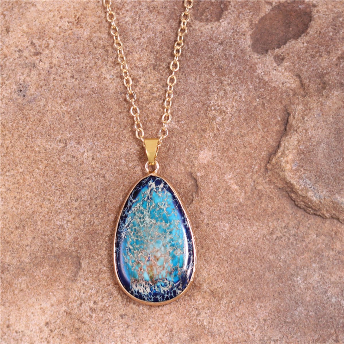 Modern Imperial Jaspers Gold Chain Teardrop Necklace - Blue Imperial Jaspers - Necklaces - Pretland | Spiritual Crystals & Jewelry