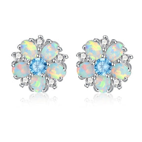 Luxury Flower Fire Opal 925 Sterling Silver Earrings - Blue - Earrings - Pretland | Spiritual Crystals & Jewelry