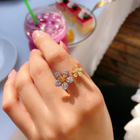 Colorful Zirconia Flowers Adjustable Ring - Rings - Pretland | Spiritual Crystals & Jewelry