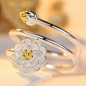 Elegant Lotus Silver Adjustable Ring - Rings - Pretland | Spiritual Crystals & Jewelry