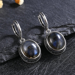 Vintage Natural Stone Oval Hoop Earrings - Earrings - Pretland | Spiritual Crystals & Jewelry
