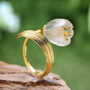 Valley Flower Natural Crystal Adjustable Ring - Gold - Rings - Pretland | Spiritual Crystals & Jewelry