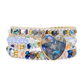 Heart Shape Blue Calcite Wrap Bracelet - Bracelets - Pretland | Spiritual Crystals & Jewelry