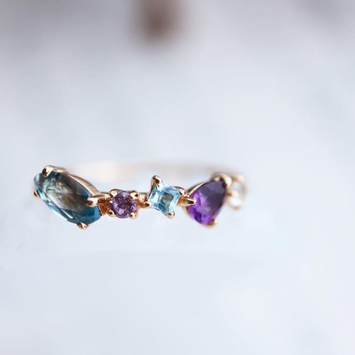 Elegant Amethyst & Sapphire Adjustable Ring - Rings - Pretland | Spiritual Crystals & Jewelry