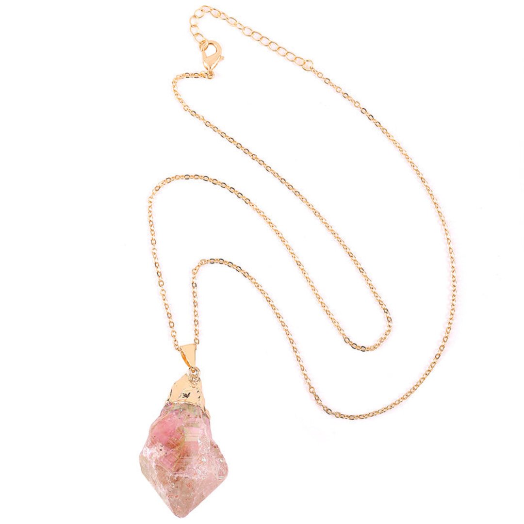 Natural Rainbow Rose Quartz Necklace - Necklaces - Pretland | Spiritual Crystals & Jewelry