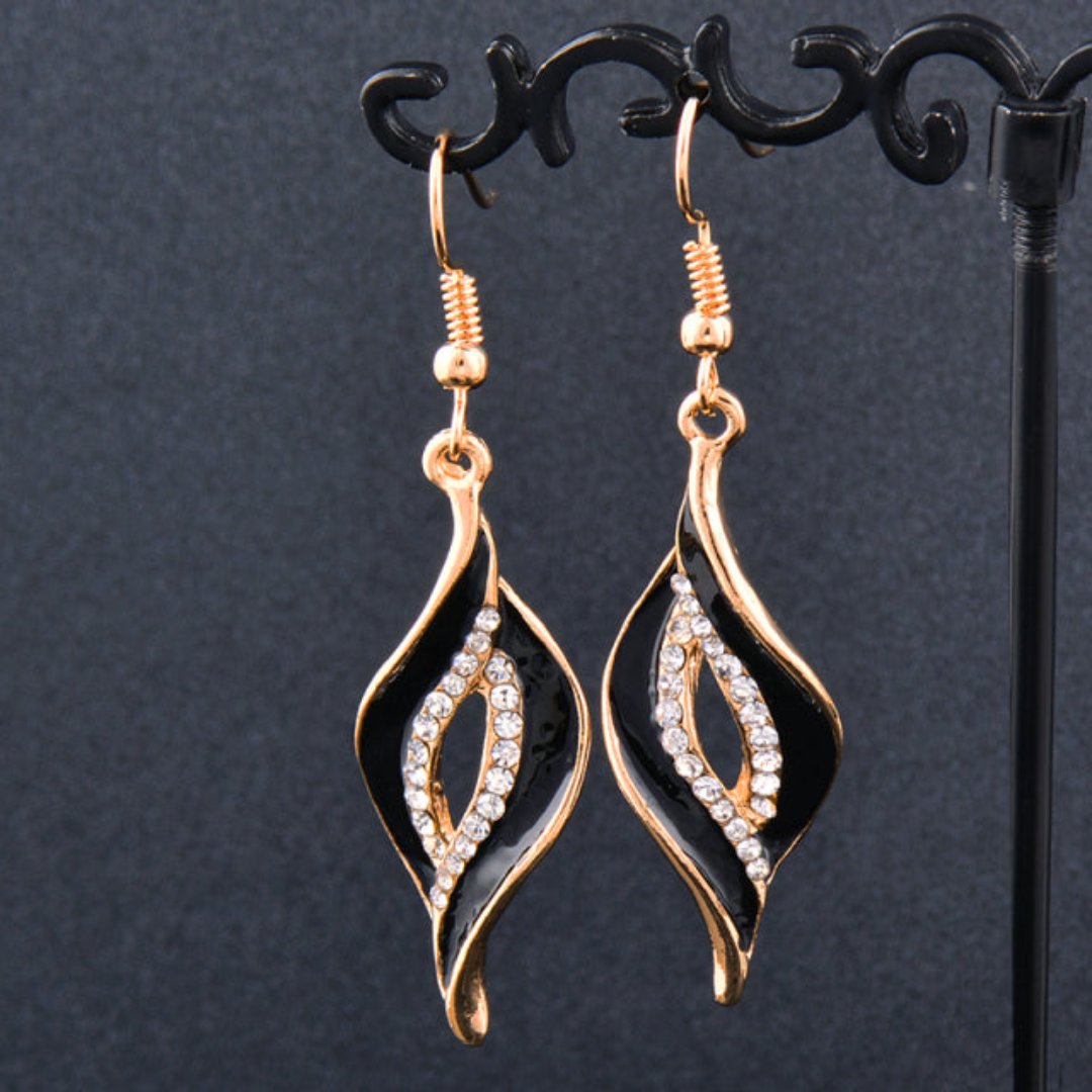 Enchanting Cubic Zirconia Gold Plated Earrings - Black - Earrings - Pretland | Spiritual Crystals & Jewelry