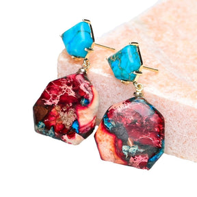 Ethnic Colorful Natural Jasper Earrings - Earrings - Pretland | Spiritual Crystals & Jewelry