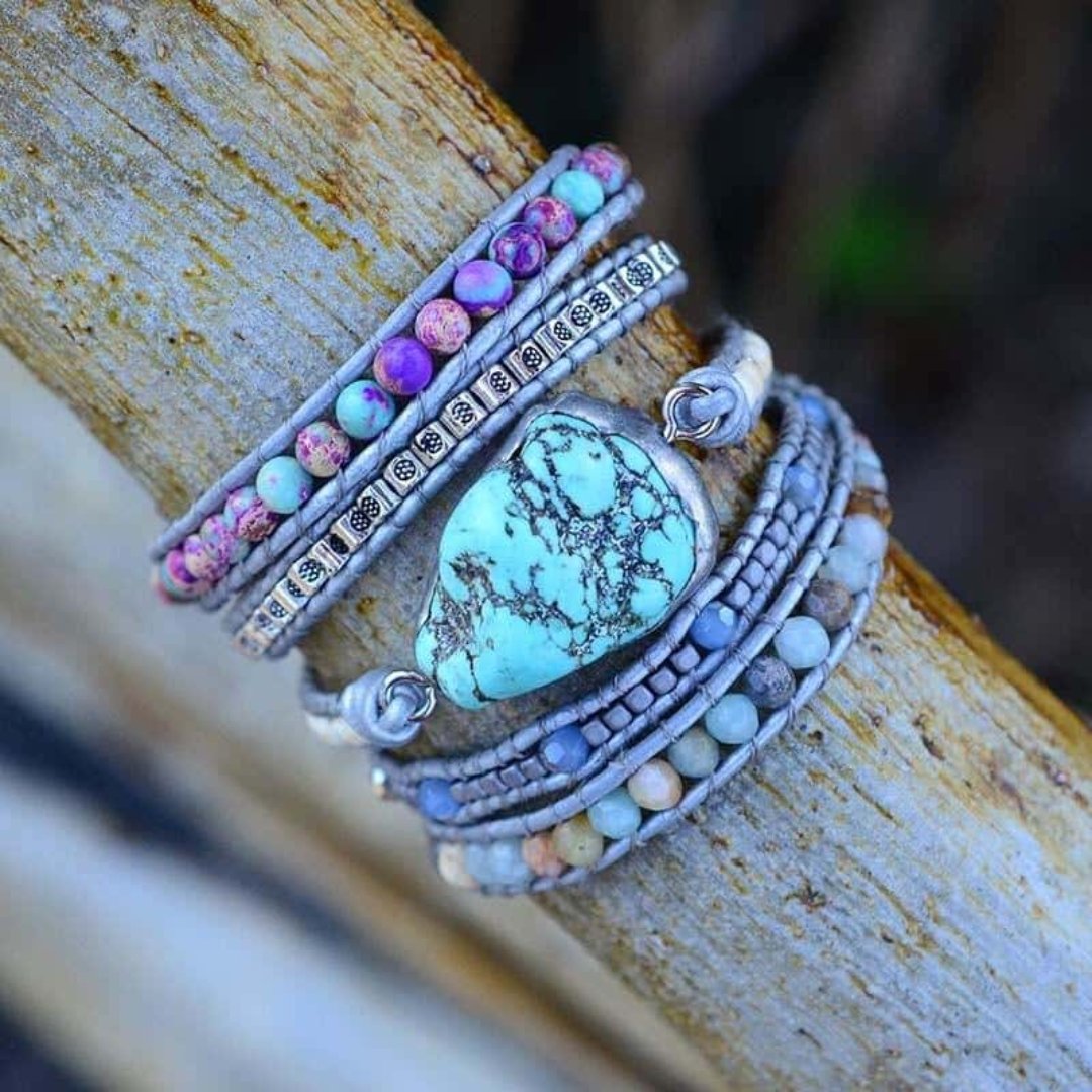 Amazonite Turquoise Protection Bracelet - Wrap Bracelets - Pretland | Spiritual Crystals & Jewelry