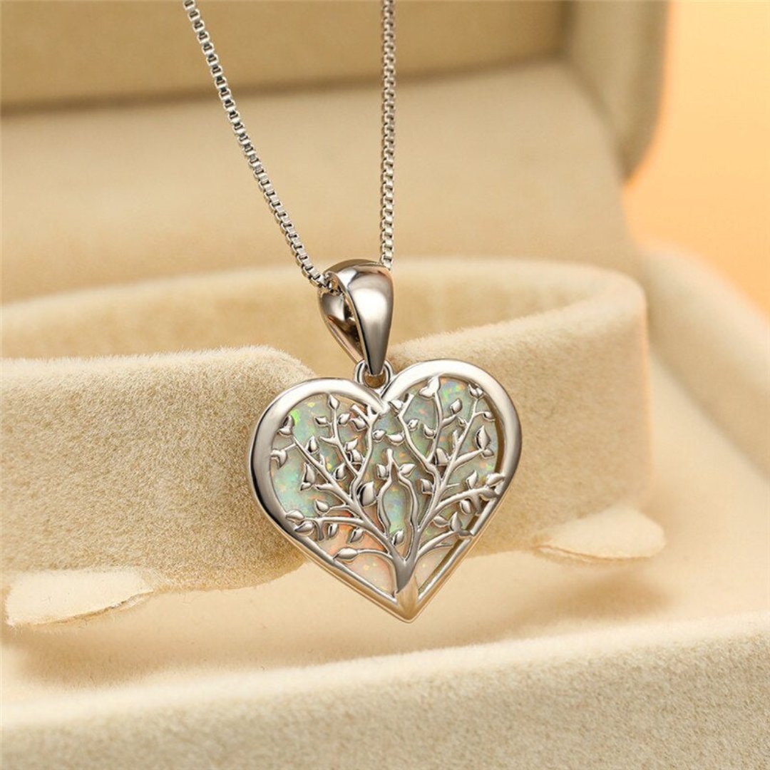 Tree Of Life Opal Heart Necklace - White - Necklaces - Pretland | Spiritual Crystals & Jewelry