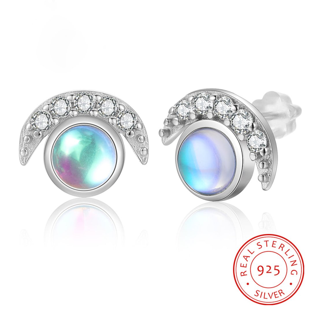 Glowing Crescent Moonstone Silver Earrings - Earrings - Pretland | Spiritual Crystals & Jewelry