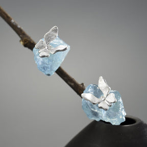 Vintage Butterfly Aquamarine Stone Earrings - Silver - Earrings - Pretland | Spiritual Crystals & Jewelry
