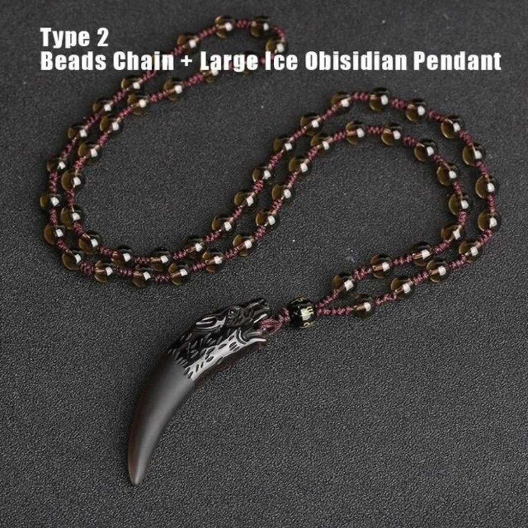 Wolf Courage Obsidian Necklace - Large Ice Chain - Necklaces - Pretland | Spiritual Crystals & Jewelry