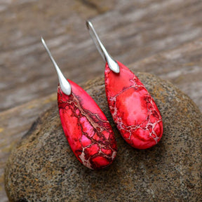 Natural Red Jasper Drop Earrings - Earrings - Pretland | Spiritual Crystals & Jewelry