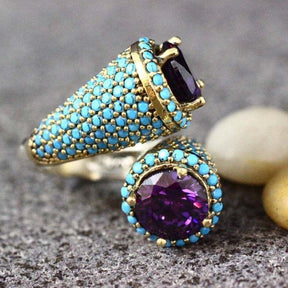Retro Amethyst & Turquoise Ring - Rings - Pretland | Spiritual Crystals & Jewelry
