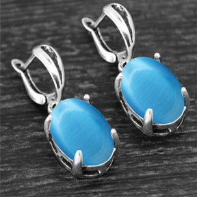 Spiritual Crystal Silver Plated Earrings - Synthetic Blue Opal - Earrings - Pretland | Spiritual Crystals & Jewelry