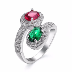 Luxury Emerald & Ruby Silver Ring - Rings - Pretland | Spiritual Crystals & Jewelry