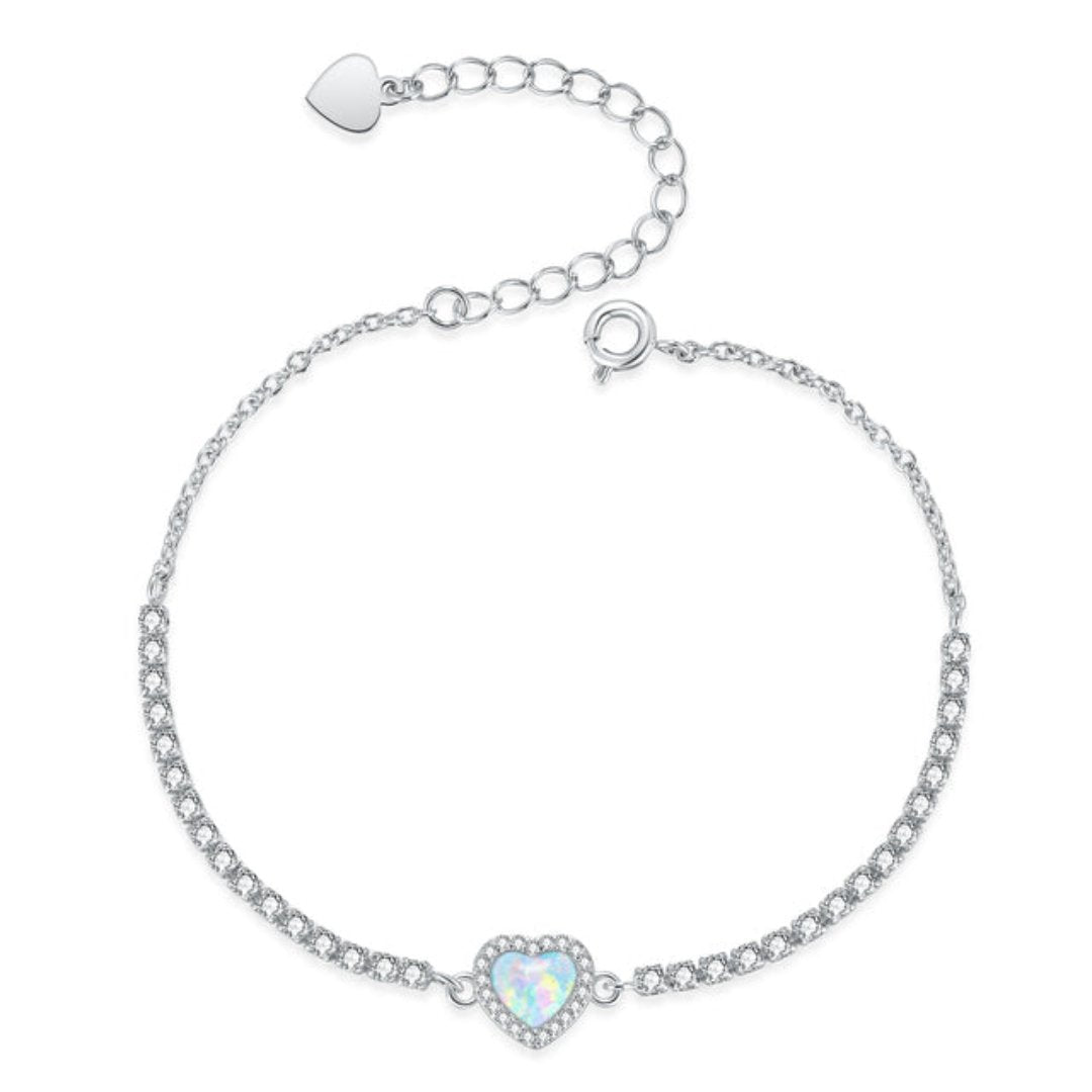Enchanting Heart Fire Opal Bracelet - White Opal Silver - Bracelets - Pretland | Spiritual Crystals & Jewelry
