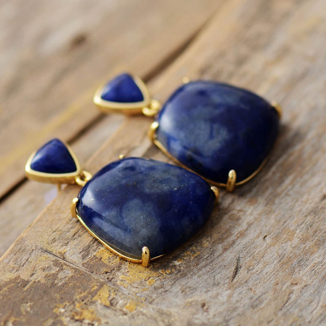 Spiritual Natural Lapis Lazuli Stud Earrings - Earrings - Pretland | Spiritual Crystals & Jewelry