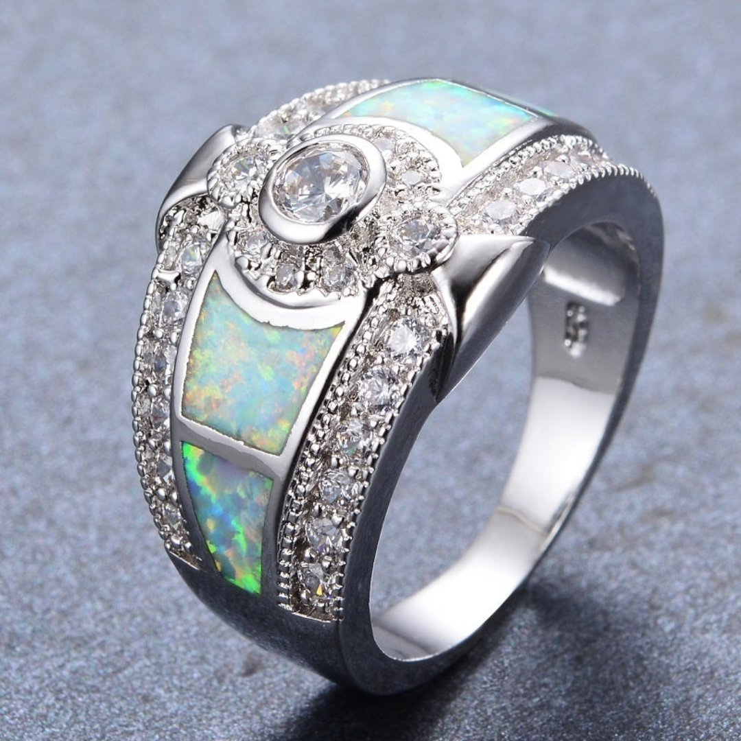 Chic Vintage Opal & Zirconia Ring - Rings - Pretland | Spiritual Crystals & Jewelry
