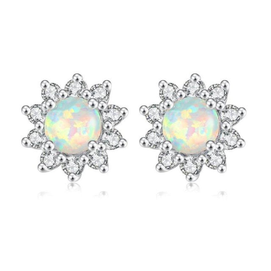 Sunflower Opal Silver Plated Earrings - White - Stud Earrings - Pretland | Spiritual Crystals & Jewelry