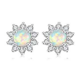Sunflower Opal Silver Plated Earrings - White - Stud Earrings - Pretland | Spiritual Crystals & Jewelry