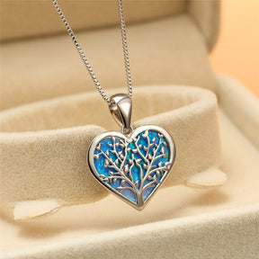 Tree Of Life Opal Heart Necklace - Blue - Necklaces - Pretland | Spiritual Crystals & Jewelry