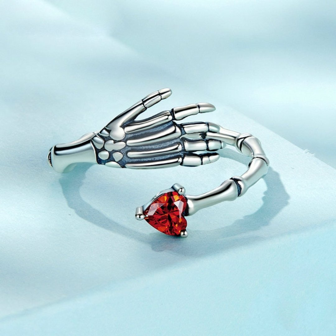 Skull Hand & Skull Rose Silver Adjustable Ring - Skull Hand - Rings - Pretland | Spiritual Crystals & Jewelry