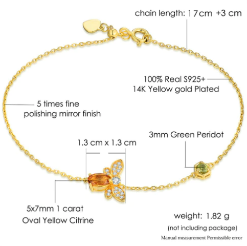 Spiritual Bee Citrine Gold Plated Bracelet - Bracelets - Pretland | Spiritual Crystals & Jewelry