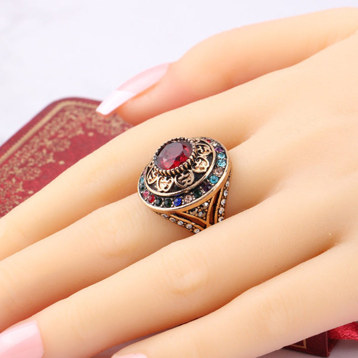 Royal Style Colorful Crystal Wide Ring - Rings - Pretland | Spiritual Crystals & Jewelry