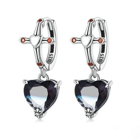 Black Heart Zirconia Silver Hoop Earrings - Earrings - Pretland | Spiritual Crystals & Jewelry