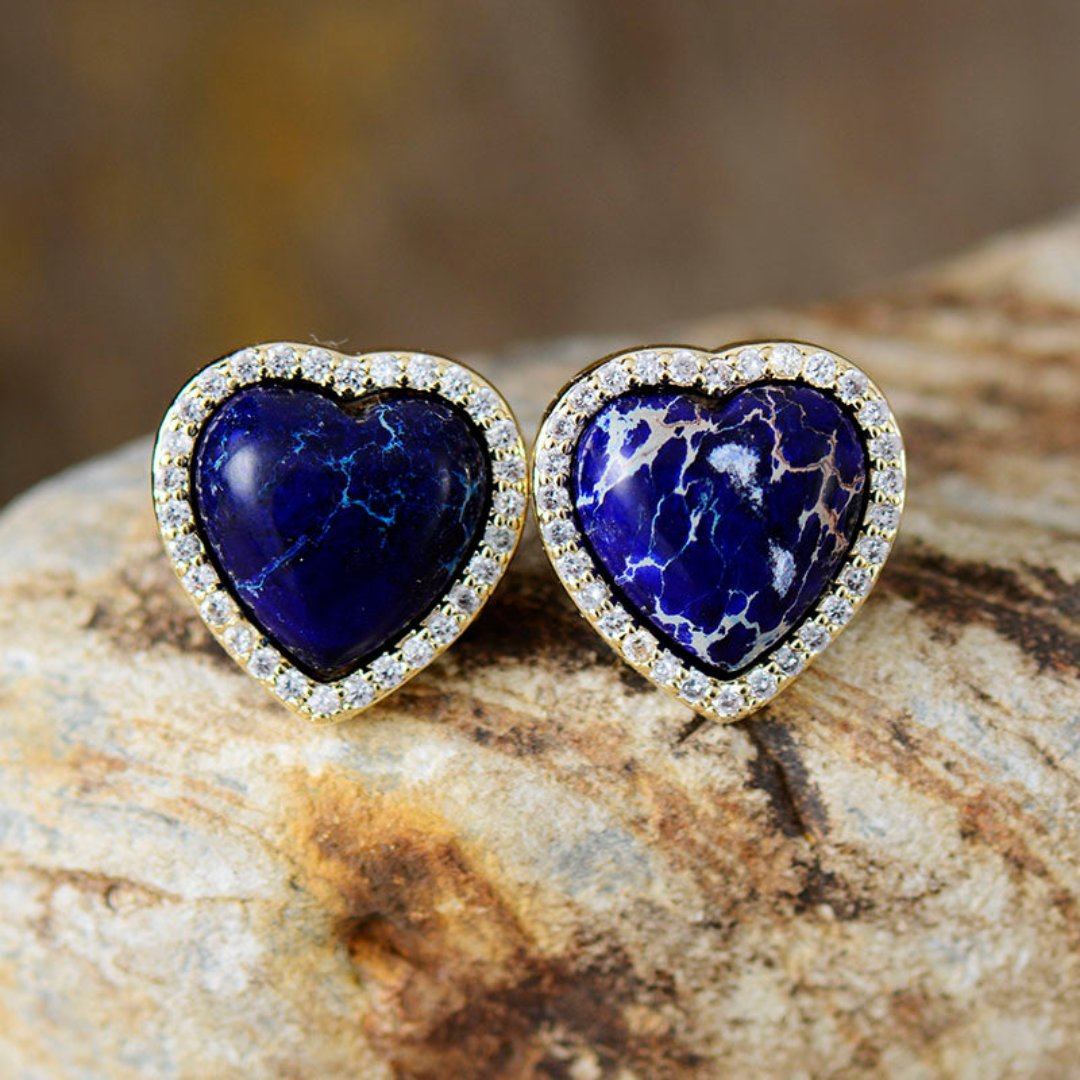 Spiritual Natural Stones Heart Stud Earrings - Lapis Lazuli - Earrings - Pretland | Spiritual Crystals & Jewelry