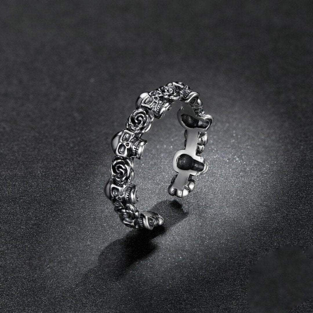 Rose Skull 925 Sterling Silver Adjustable Ring - Rings - Pretland | Spiritual Crystals & Jewelry