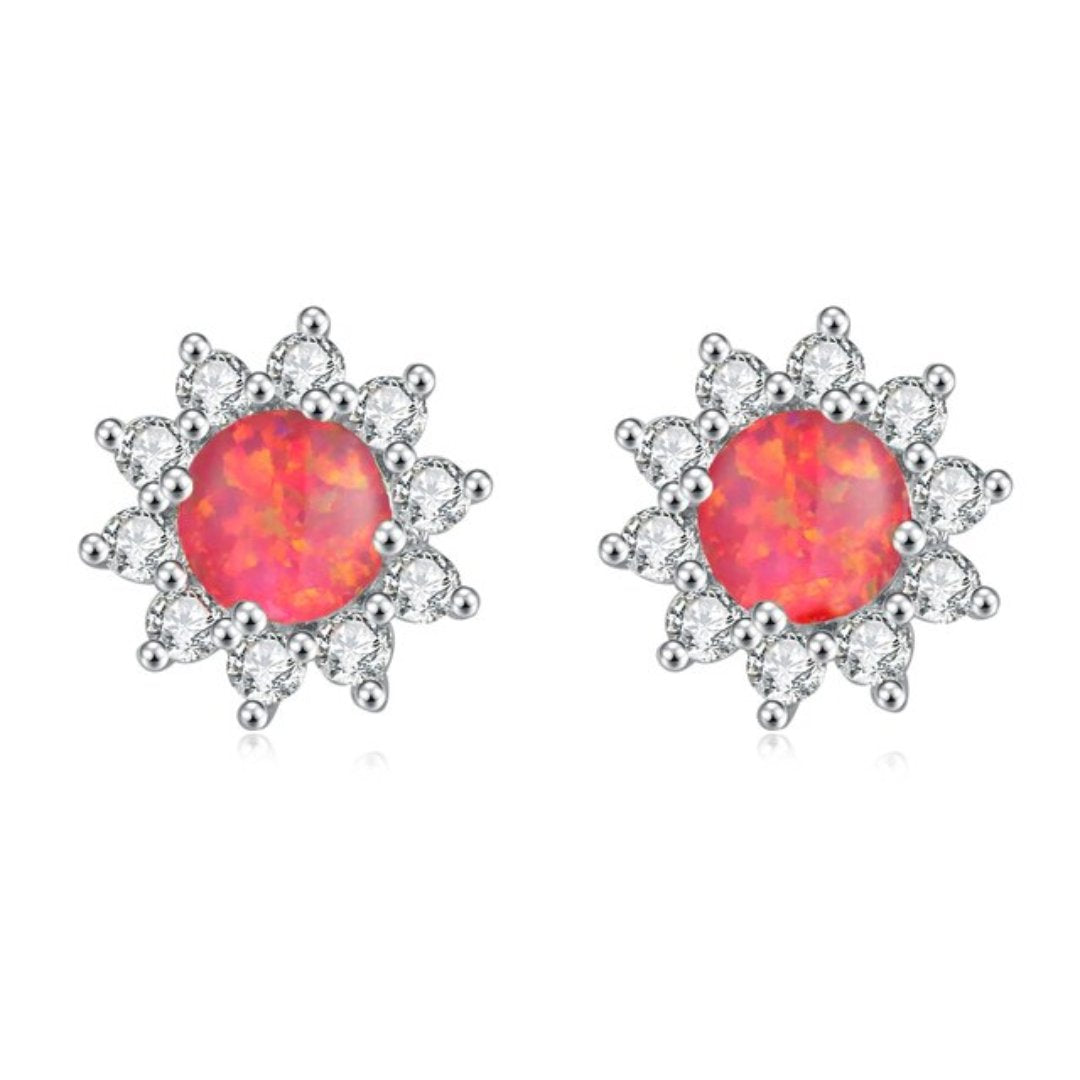 Sunflower Opal Silver Plated Earrings - Orange - Stud Earrings - Pretland | Spiritual Crystals & Jewelry