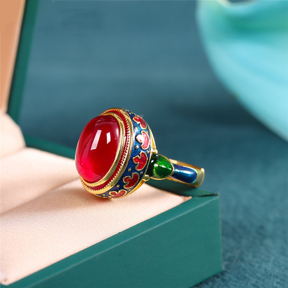 Vintage Red Corundum Gold Plated Adjustable Ring - Default Title - Rings - Pretland | Spiritual Crystals & Jewelry