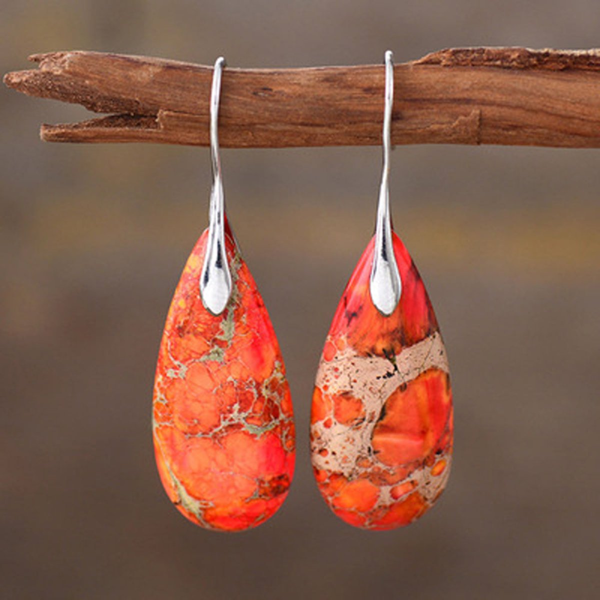 Natural Silver Orange Drop Earrings - Silver - Earrings - Pretland | Spiritual Crystals & Jewelry