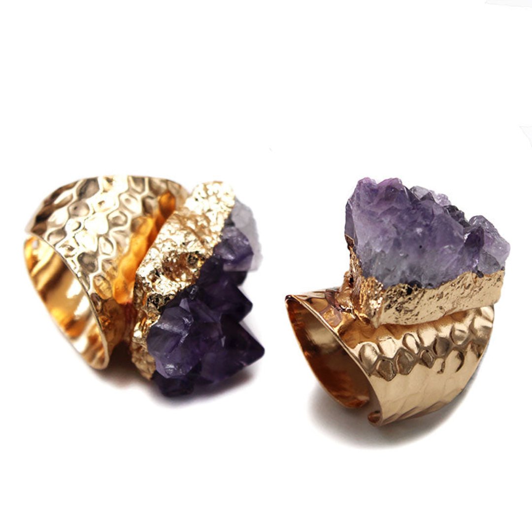 Natural Raw Amethyst Adjustable Ring - Rings - Pretland | Spiritual Crystals & Jewelry